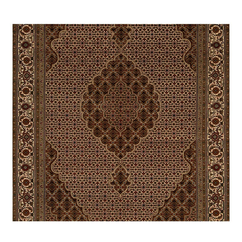 Tapis brun / beige noué à la main de conception unique 6 pi x 9 pi