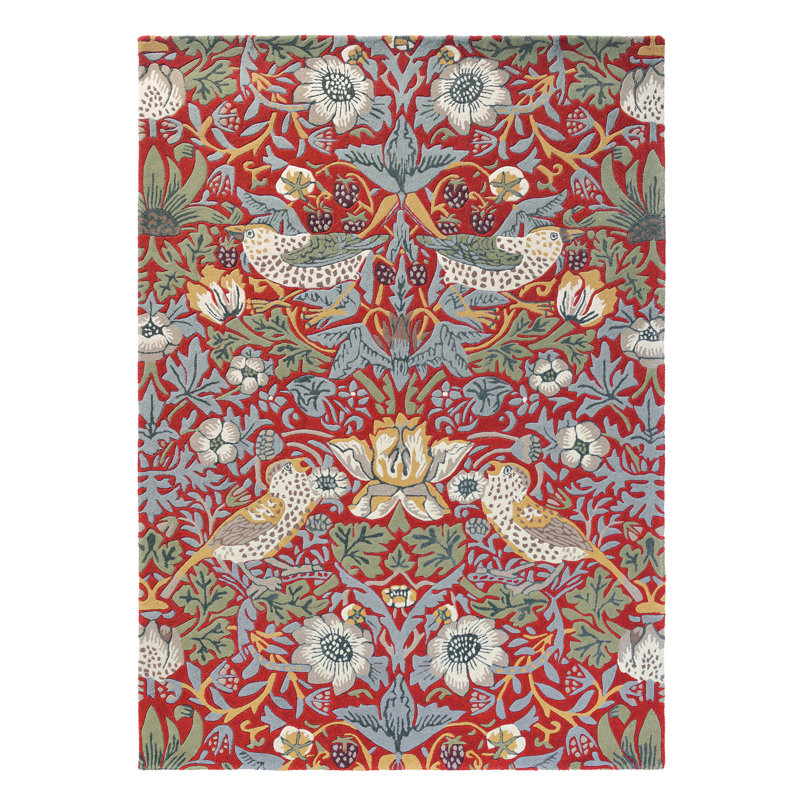 Wool Floral Area Rug in Red, Rectangle 6'7" x 9'2"
