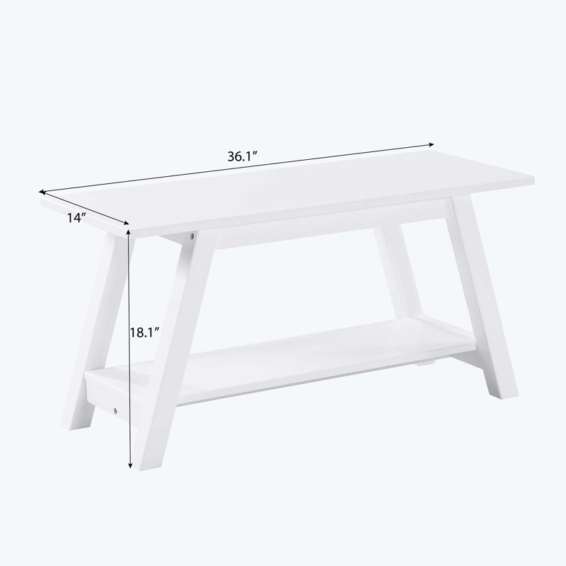 Solid Wood Bench with Shelf, White
