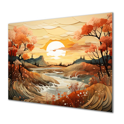 Orange Orange Autumn Serenity Sunset - forêt et rivière, art mural dans le salon