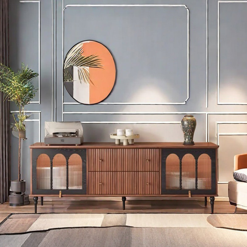 Meuble télé en bois massif de style médiéval, 86.61"
