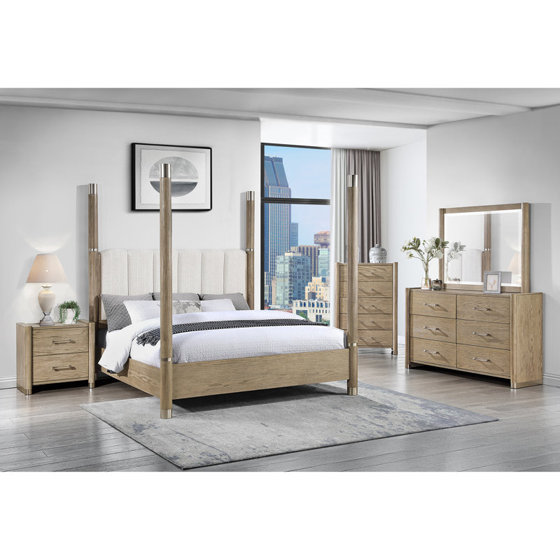 Ensemble de chambre à coucher 5 pièces, Grand, Marron