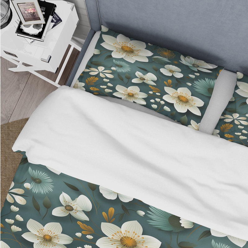 Ensemble de housse de couette floral bleu sarcelle et ivoire Coastal Elegance