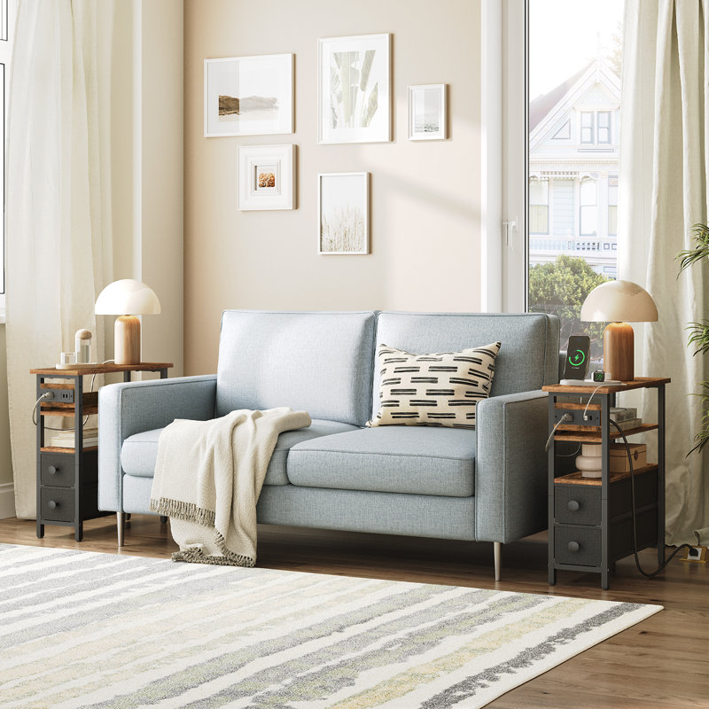 End Table With Charging Station And Fabric Drawers