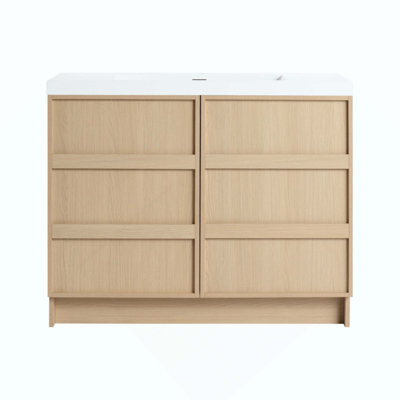 Freestanding Bathroom Vanity With Resin Sink  & 2 Soft-Close Cabinet Doors, Plywood, Dune Oak
