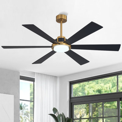 Pales en bois de noyer noir et noyer de 60 pouces à 6 vitesses avec ventilateur de plafond à DEL intégré, noir et or