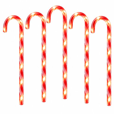 5-Piece Solar Candy Cane Path Light Set, 45 LEDs, Red, 20 in