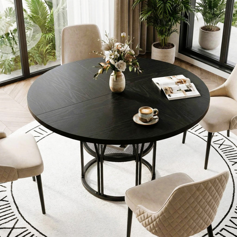 Round Metal Base Dining Table, Black