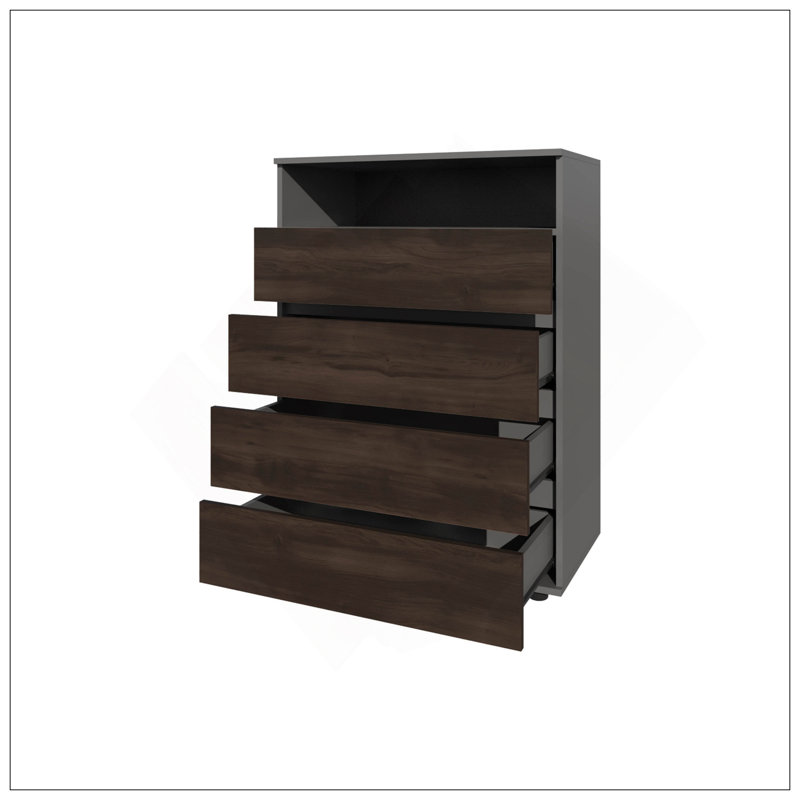 Stained Walnut 4-Drawer Dresser With Open Shelf