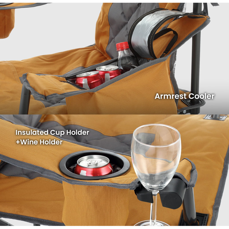 Workwear Tan Padded Folding Camping Chair with Cooler and Cup Holders