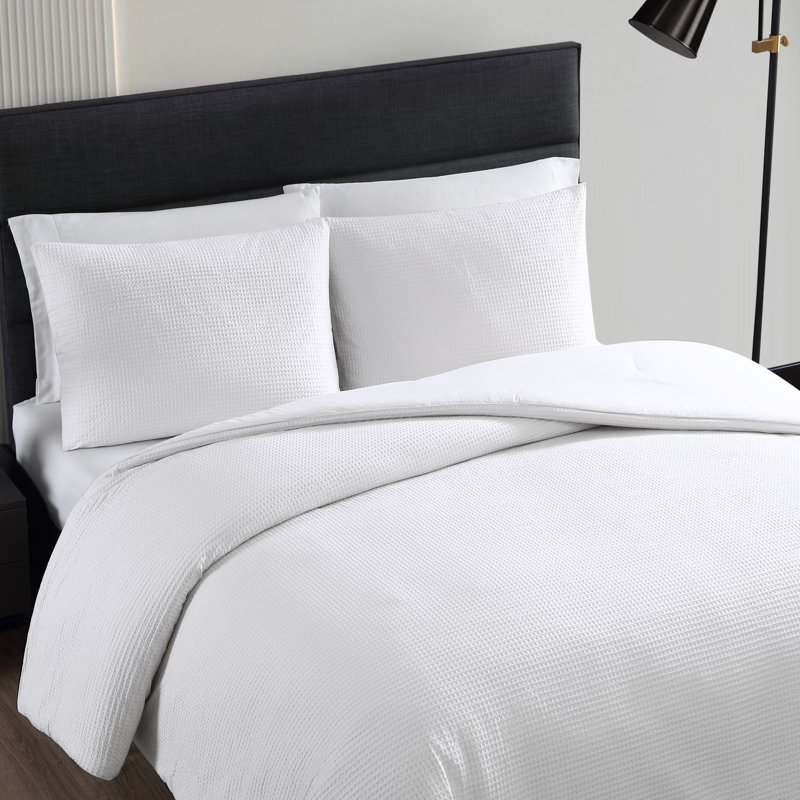 White Cotton Waffle Pique Queen Comforter Set