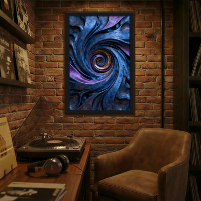 Motif abstrait d'art abstrait en spirale bleu mauve et or