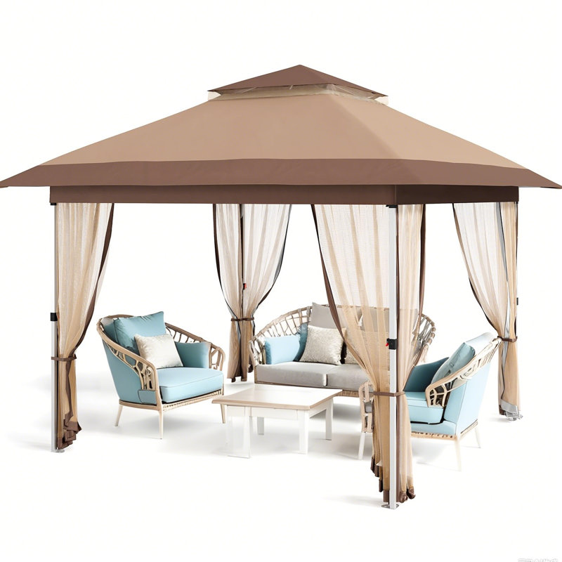 Pop Up Canopy Tent with Mosquito Netting, Outdoor Waterproof UV Shelter, Adjustable Height Gazebo, Wheeled Carry Bag, Portable Event Tent for Garden, Backyard, Deck, Parties