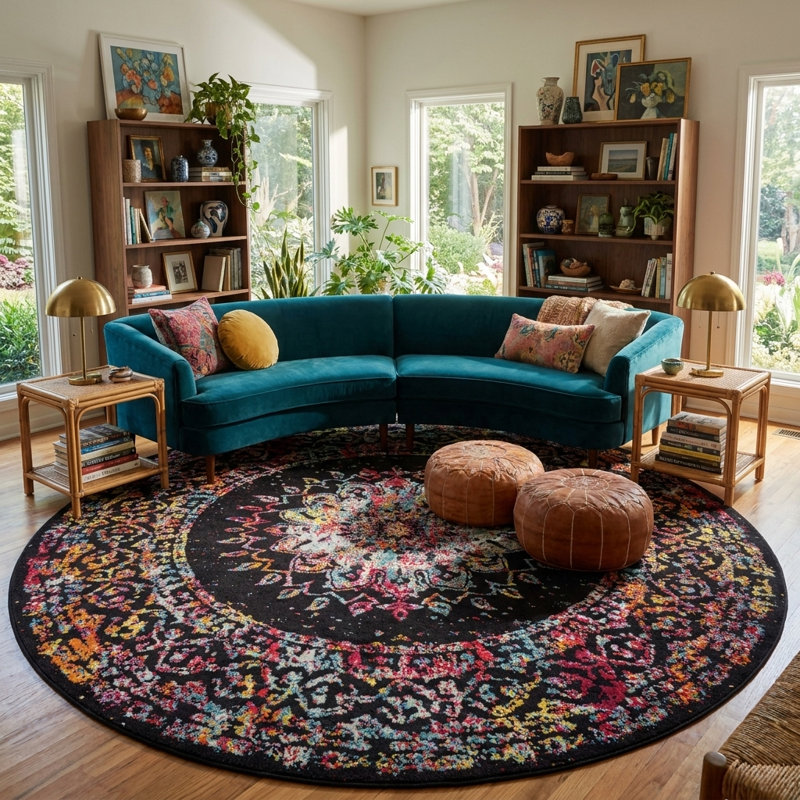 Sarah Daijanay Rug, Round 10', Red/Black