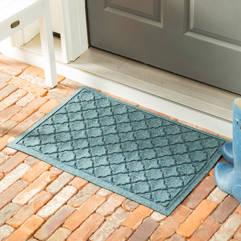 Assar Non-Slip Geometric Outdoor Doormat, Bluestone