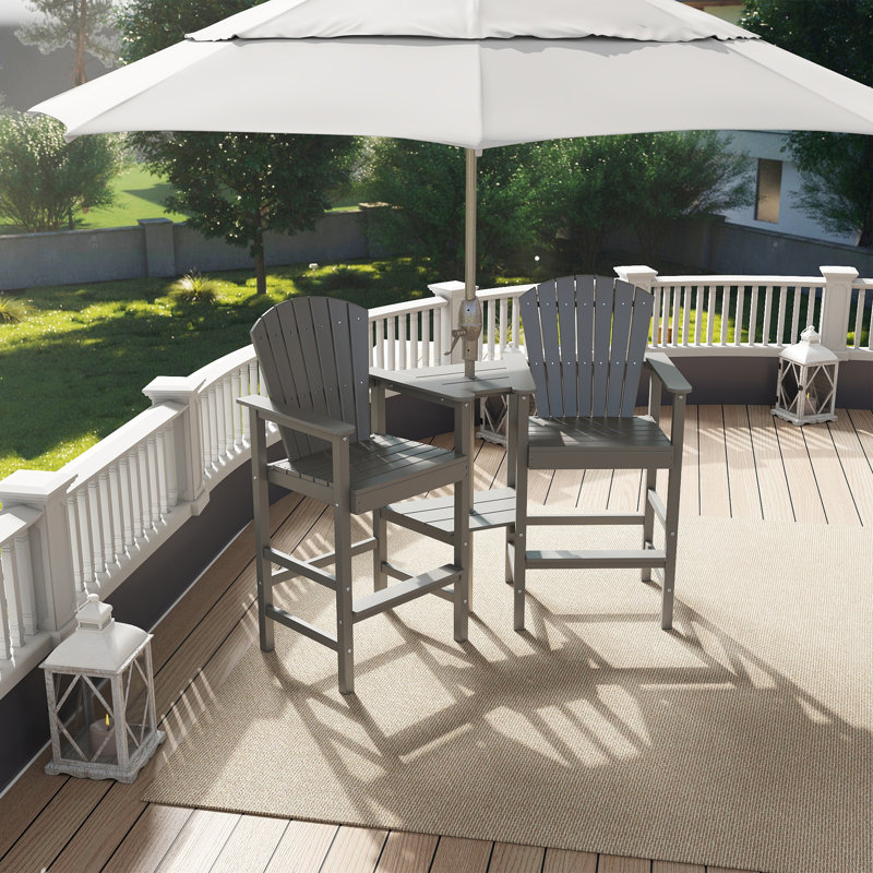 Tall Adirondack Chair Set Of 2, Hdpe Balcony Chairs With Connecting Tray, Two Cup Holders, Gray