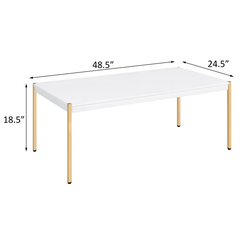 Table basse moderne moderne blanche et dorée avec plateau spacieux, parfaite pour les espaces de vie contemporains