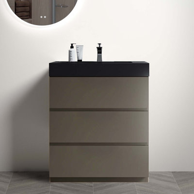 Modern Freestanding Bathroom Vanity With Sink Basin Without Drain And Faucet 37" H x 29.9" W x 18.1" D