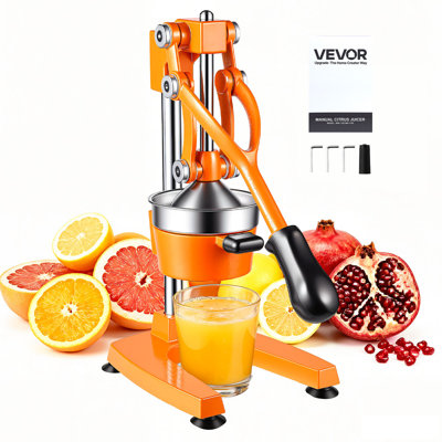 Manual Citrus Juicer, 15" Tall Hand Press Orange Juicer, Manual Fresh Juice Extractor for Lemon Pomegranate Grapefruit, Heavy-Duty Cast Iron, Easy to Clean, Home & Commercial Use, Silver Gray