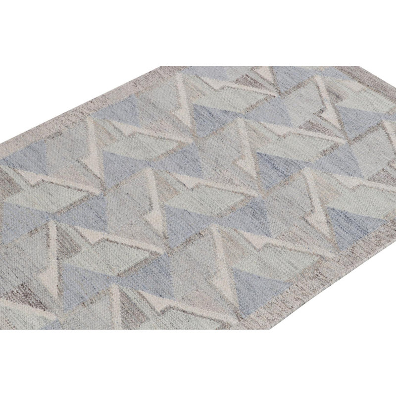 Scandinavian Kilim Wool Geometric Area Rug, Rectangle 5' x 7'