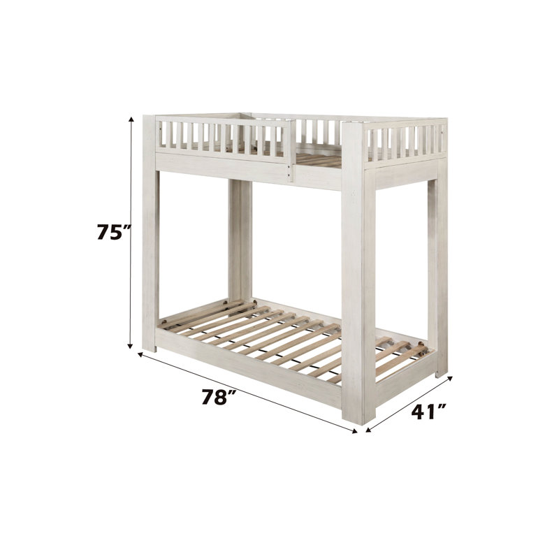 Lit simple / simple avec finition blanche patinée, aucune planche requise, 14 lattes de support supérieures et inférieures, en bois de pin fixe, fabrication en contreplaqué, plancher de 2 po, capacité de poids de 660 lb, couleur unie, 40,67 po