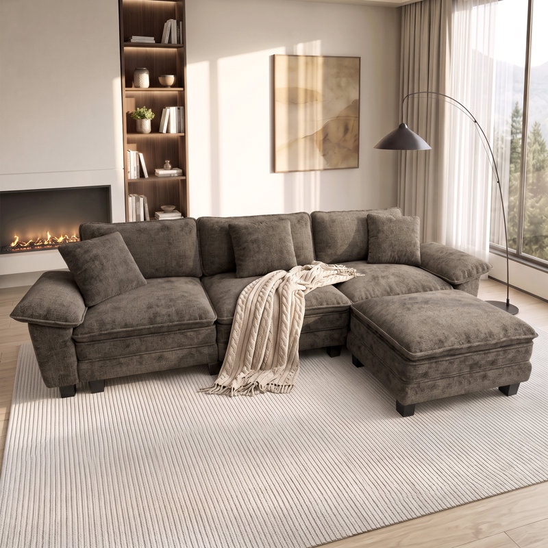 Canapé modulaire de 124 po avec repose-pieds modulaire avec repose-pieds profond et large avec accoudoirs amovibles
