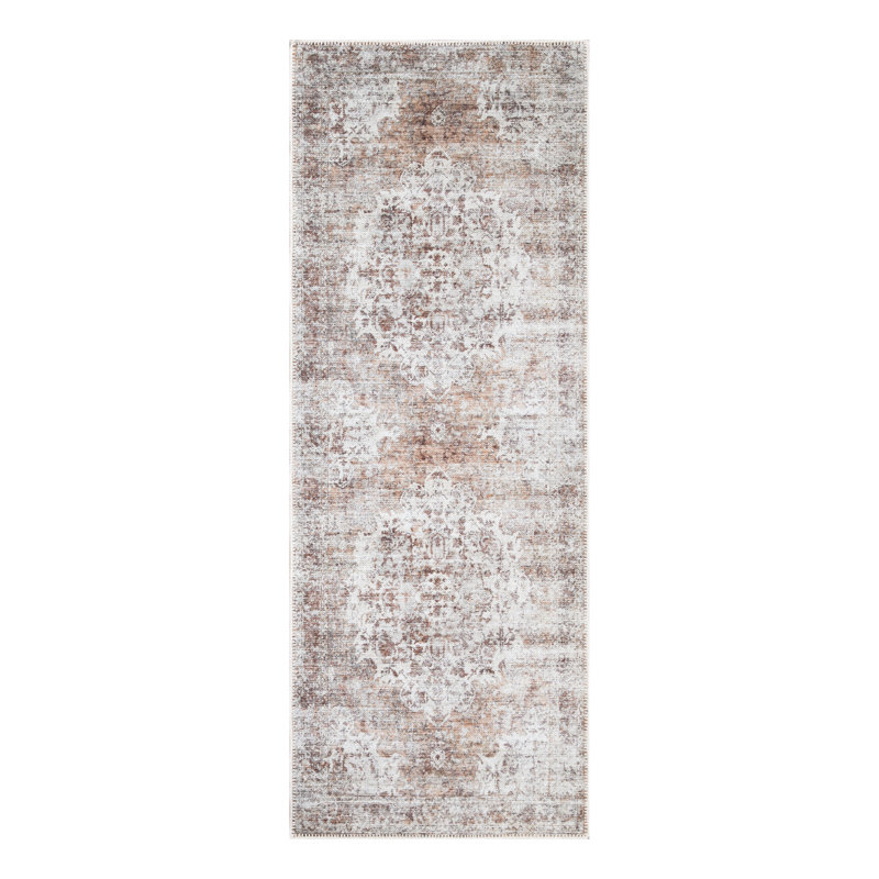 Washable Non-Slip Traditional Area Rug - Ivory / Blush Rug for Entryway, Hallway, Bathroom, and Kitchen - Fennimore