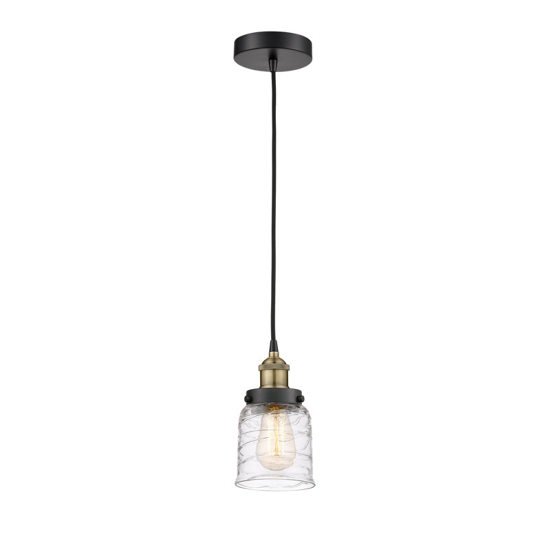 Luminaire suspendu en forme de cloche à 1 lumière Buckhall, H 9,5 po x l 5 po x P 5 po, Tourbillon déco transparent