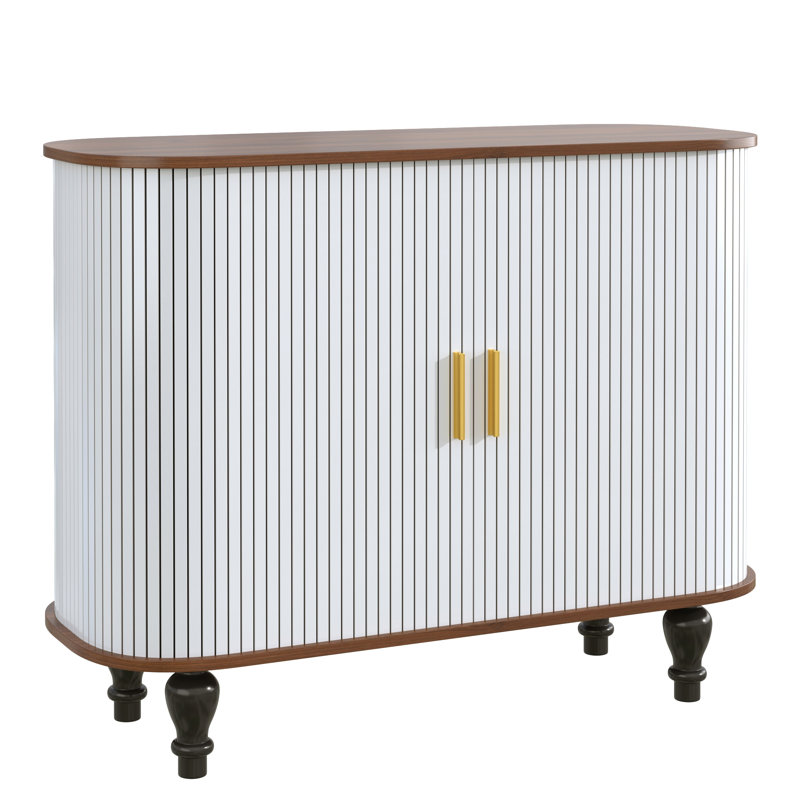 Buffet de bar 39 po avec porte-verres et porte-bouteilles 39 po Modern, White/Walnut