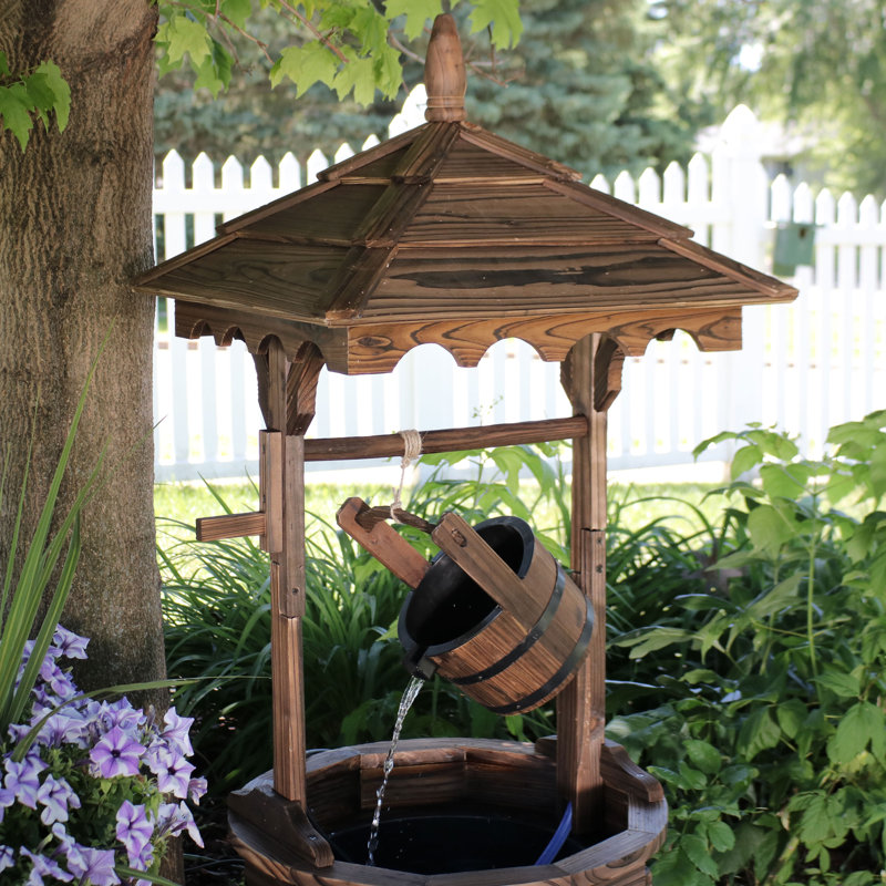 48" Brown Fir Wood Rustic Wishing Well Outdoor Fountain