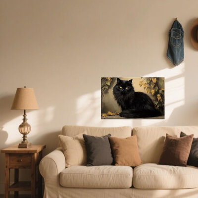 Chat noir, art mural rétro, peintures sur toile, animaux, image, automne, œuvre d'art d'Halloween pour chambre à coucher, bureau à domicile (animal - 5,16 x 24 pouces (40 x 60 cm))