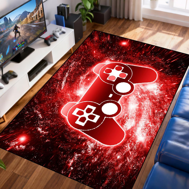 Gaming Theme Gamepad Controller Rug - Multi-Use Area Carpet For Boys' Bedroom Playroom Doormat Yoga Mat Gamer Decor