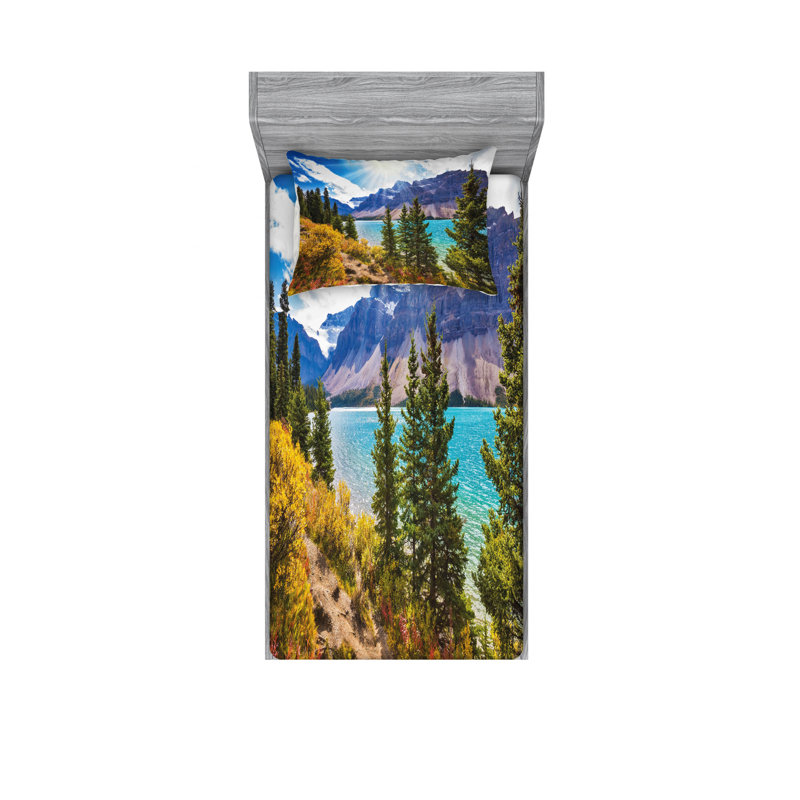 Ensemble de draps banff canada rockies mountain trees de la national park, Ensemble de draps pour lit simple avec drap-housse