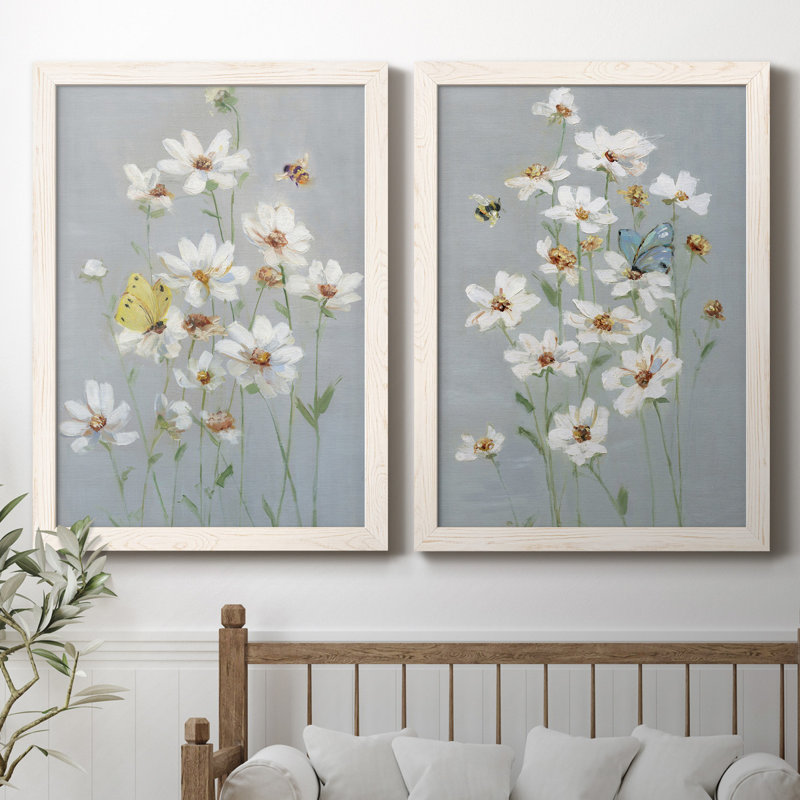 «Gathering Daisies I», ensemble de 2 reproductions d'art, H 44 po x l 31 po x P 1 po, Toile blanche encadrée, Pas de tapis