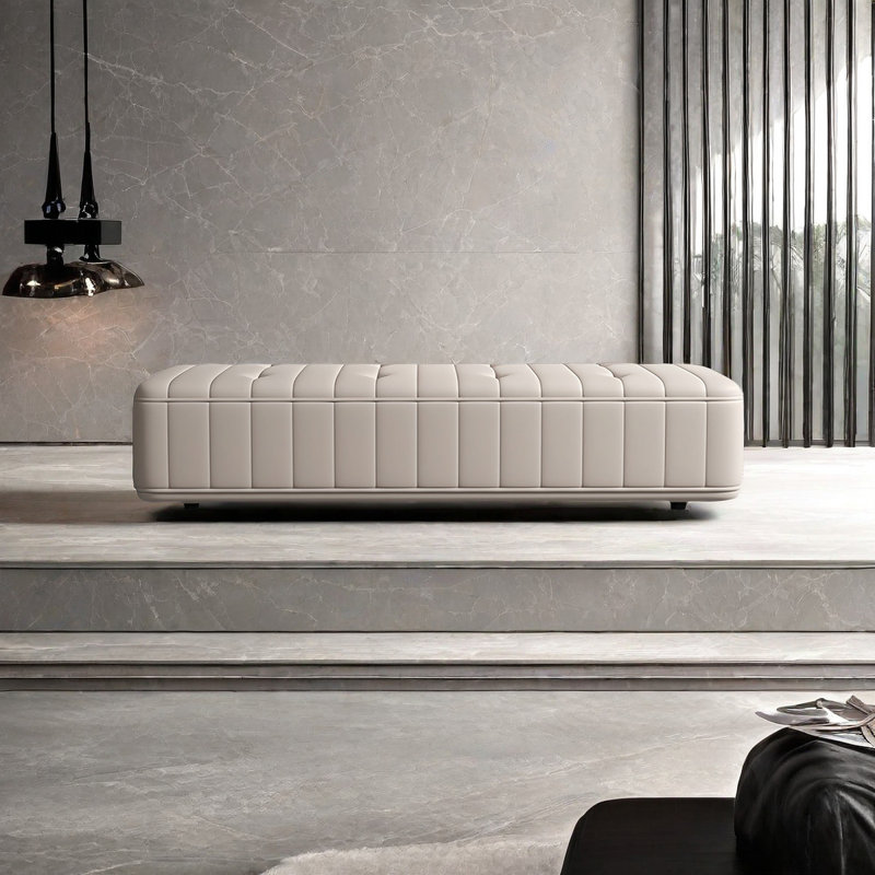 Sipriano Leather Match Upholstered Bench,  15.74" H x 70.86" W x 18.11" D