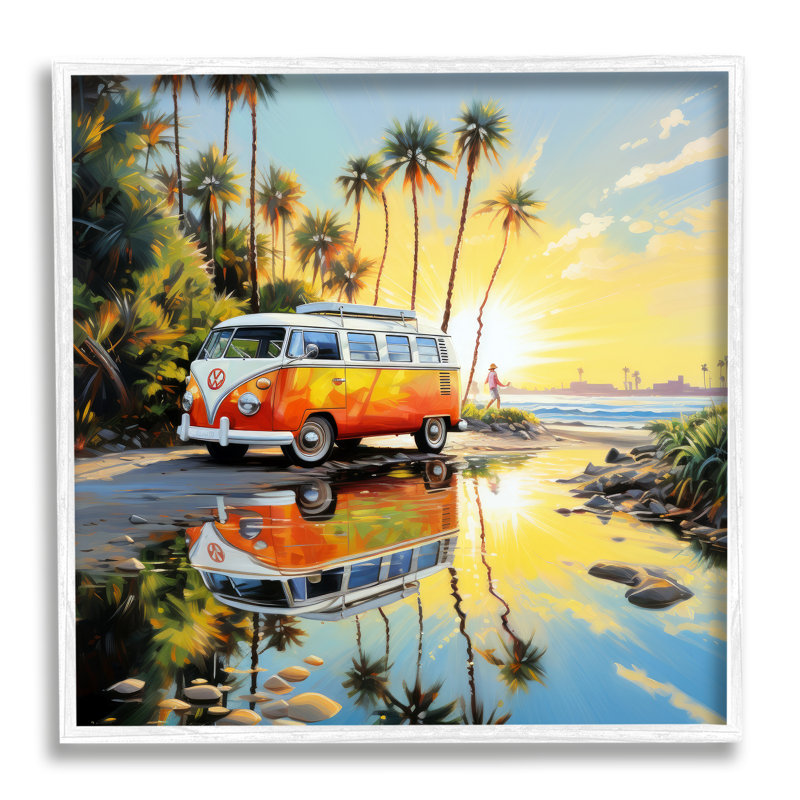 Tropical Summer Van Canvas Print with White Frame, 17" x 17"
