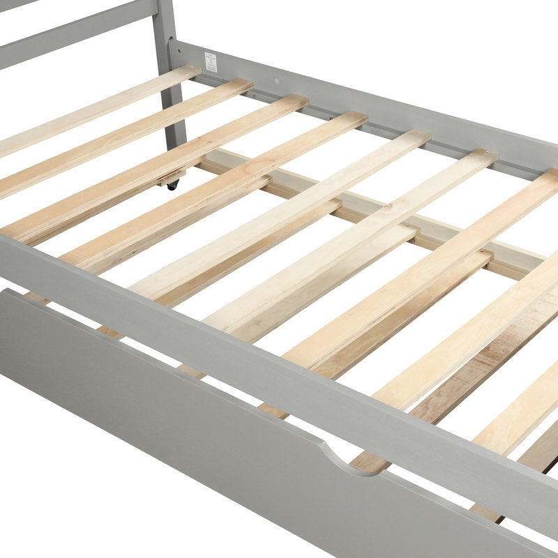 Lit simple gris gigogne - fait de bois massif et plateforme avec et pratique