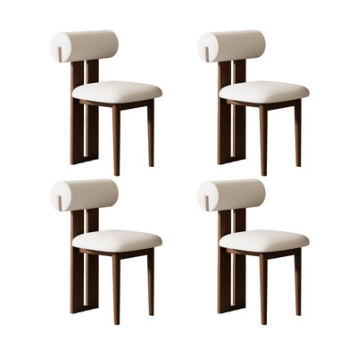 Ensemble de 4 chaises de salle à manger modernes entièrement assemblées, similicuir, beige, pieds en bois massif brun