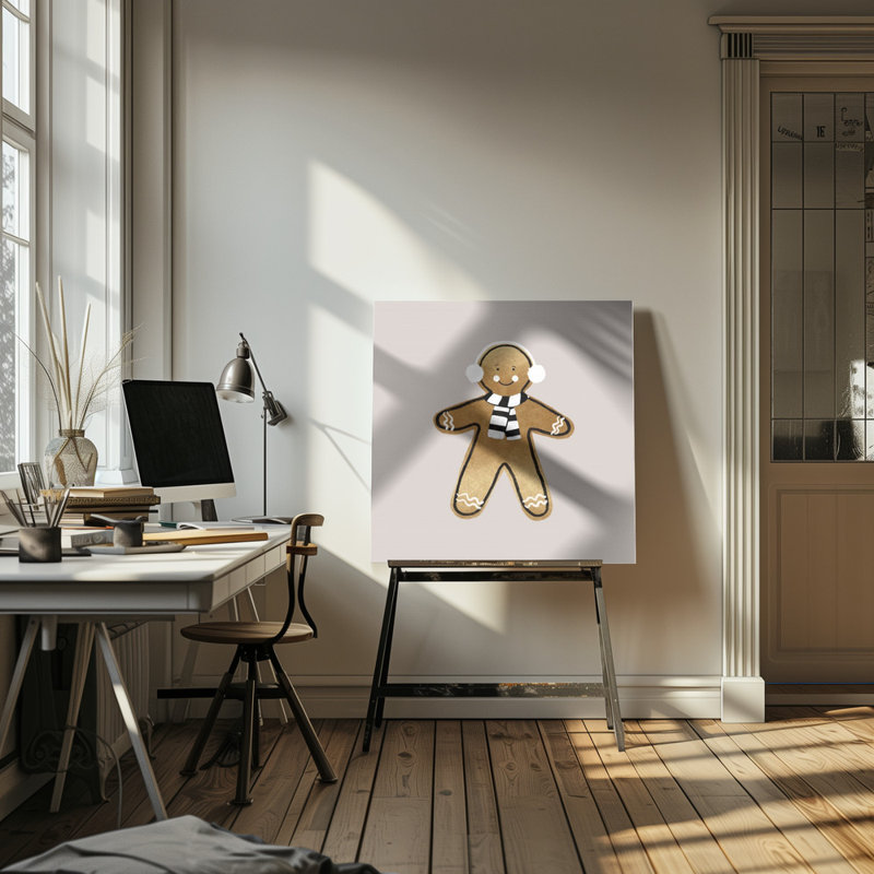 "Xmas Gingerbread Man Ii", art mural sur toile tendue, H 16 po x l 16 po