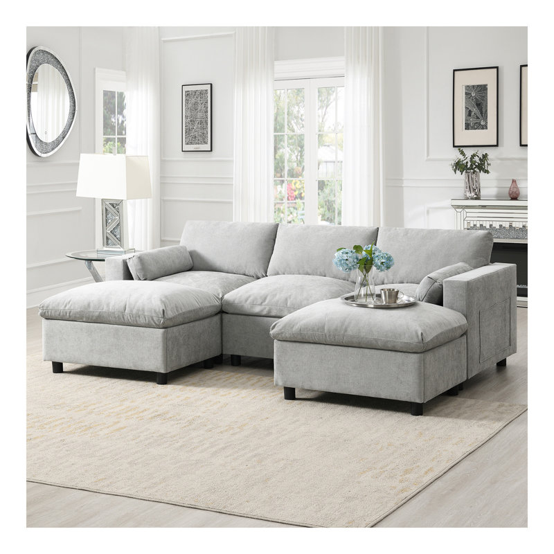 Canapé modulaire 86,5 po Chenille, Gris moyen