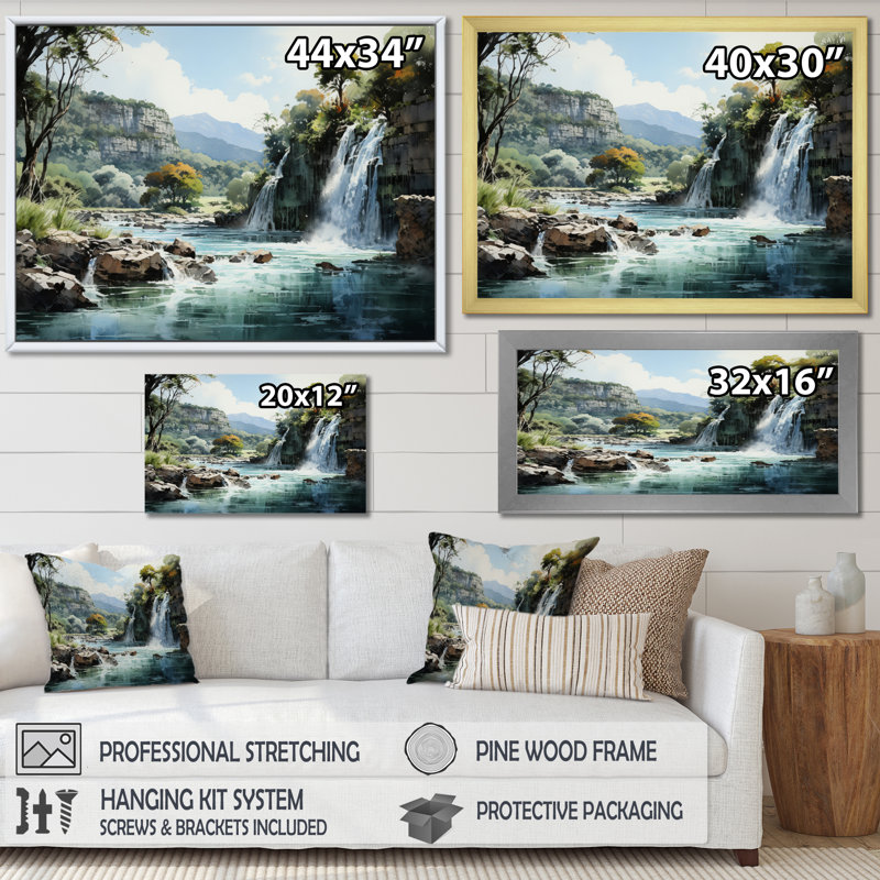 Cascade du Vietnam - Cascade d'argent I - reproduction sur toile, H 30 po x l 40 po x P 1,5 po, Cadre photo argenté