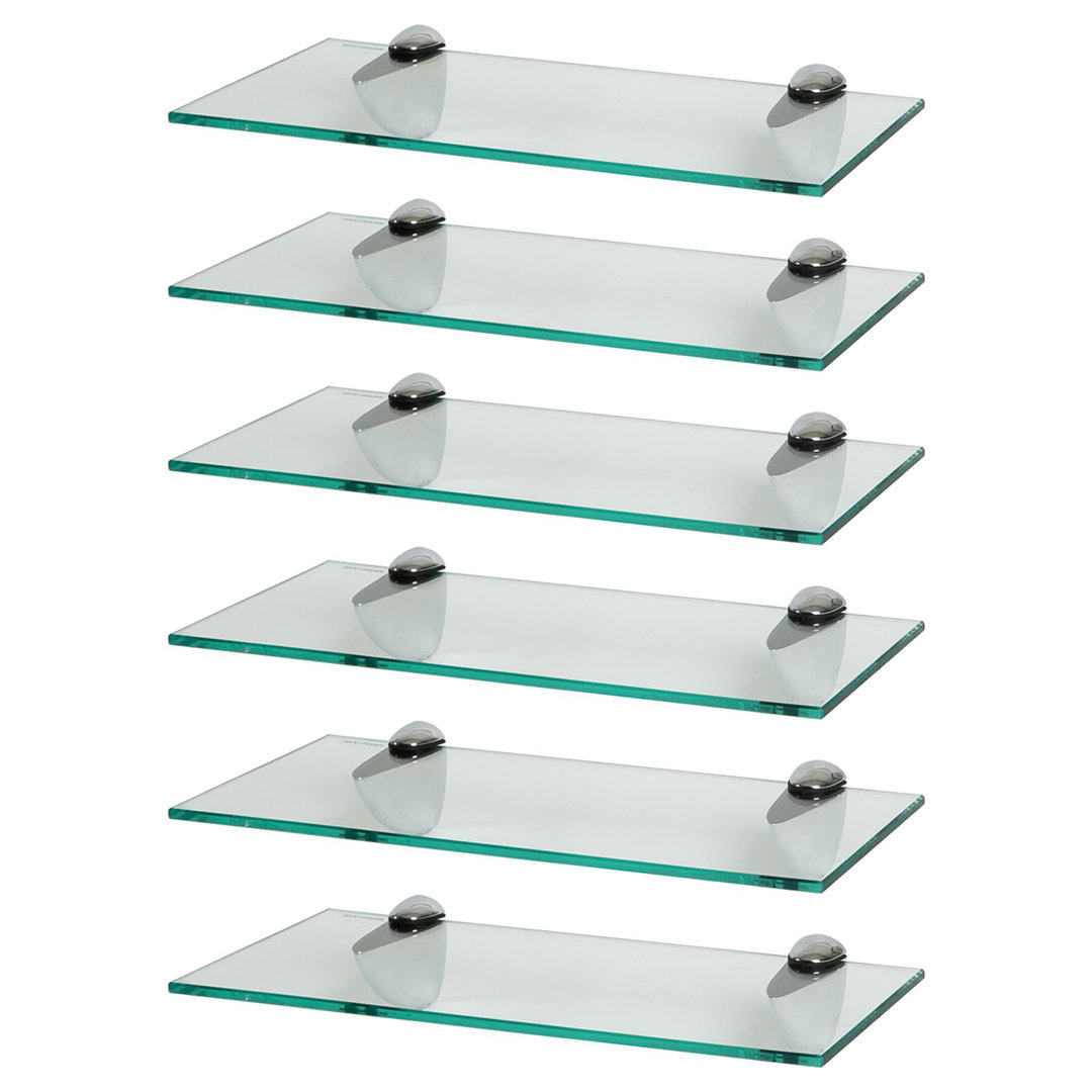B&Q - 6X Floating Glass Shelves40CmSilver BracketsBathroom Shower Storage Vanity Display Unit Shelf - Image 2