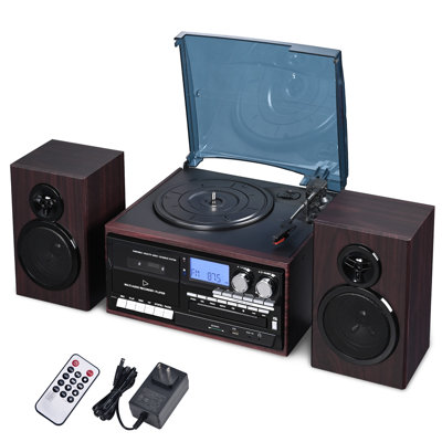 Yescom Vinyl Record Player with Speakers Turntable Bluetooth Tape Cassette CD Player Retro