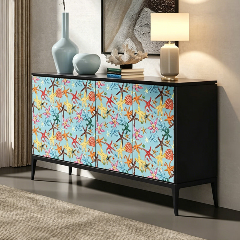 Leyt, 33.46" H x 55.12" W x 15.75" D, Black/Cyan