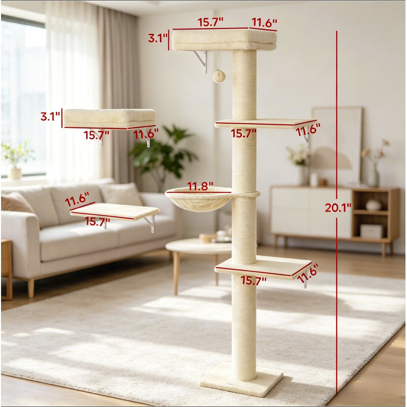 Ensemble de tablettes murales 3 en 1 avec poteau à griffer pour chatons d'intérieur