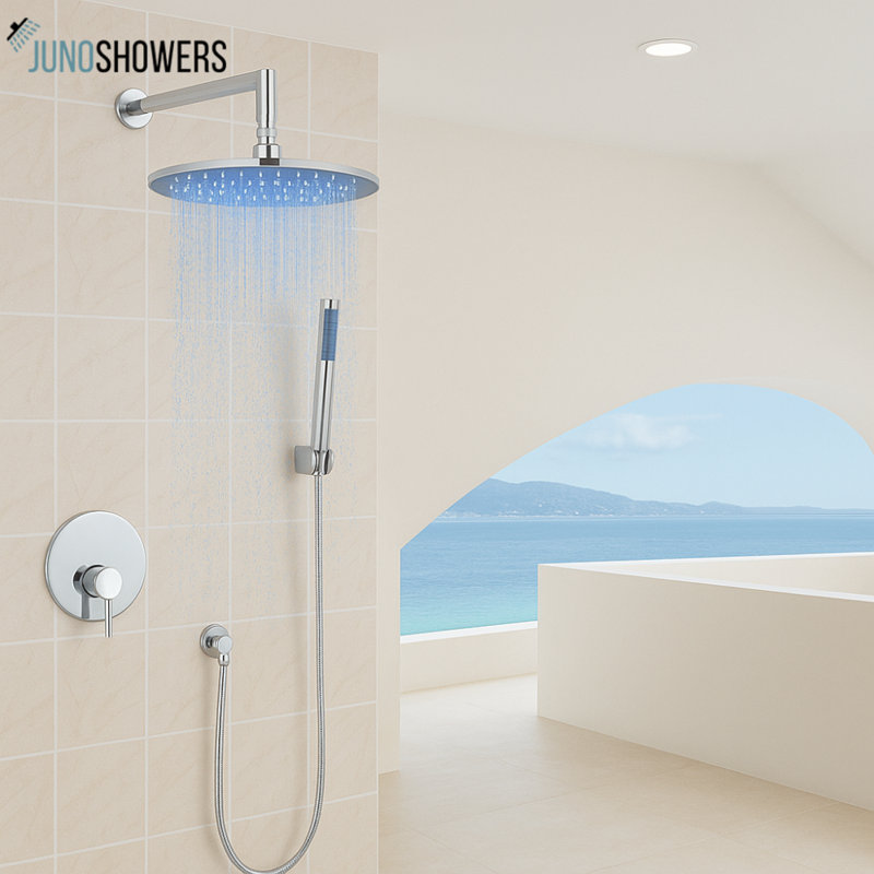 Système de douche de pluie chromé 10 pouces avec valve thermostatique et douchette