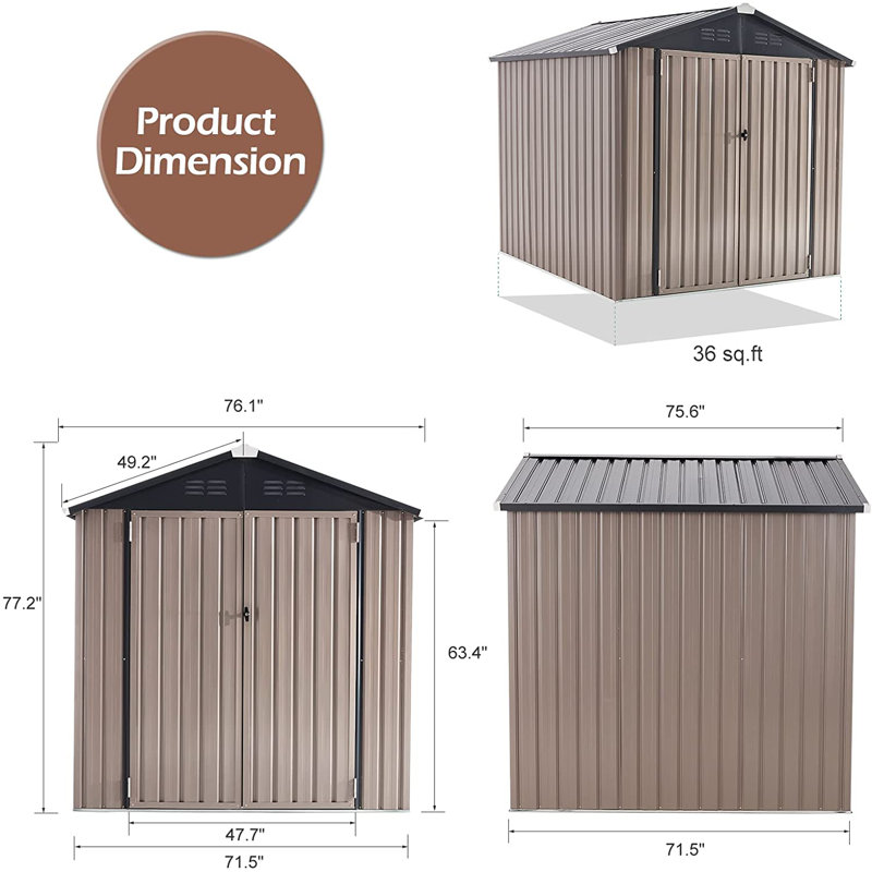 6 ft. W x 6 ft. D Metal Storage Shed