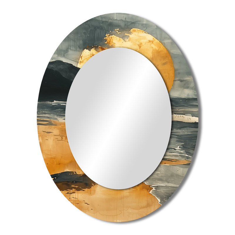Décoration de miroir doré doré Golden Coastal Beach Sunset, 43 po x 33 po