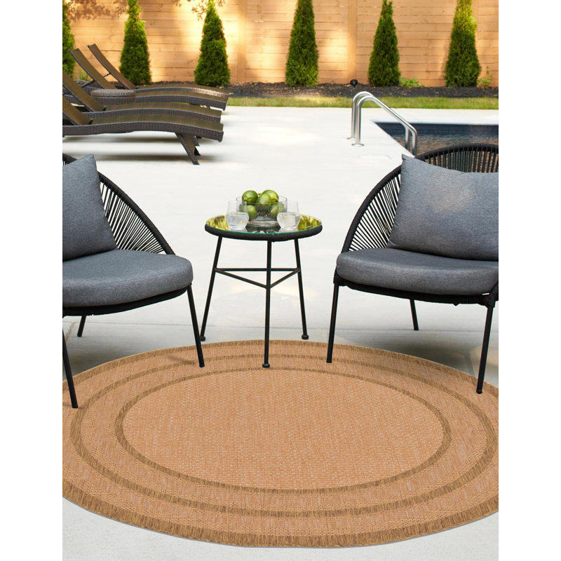 Tapis intérieur / extérieur brun clair Naples, Rond 6 pi 1 po
