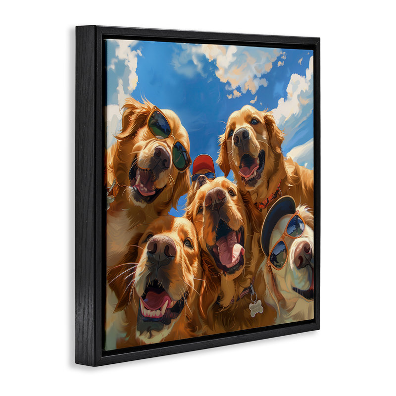  "Golden Retriever Group", art mural sur toile par Jim Baldwin, H 25 po x l 25 po, Cadre flottant noir de jais